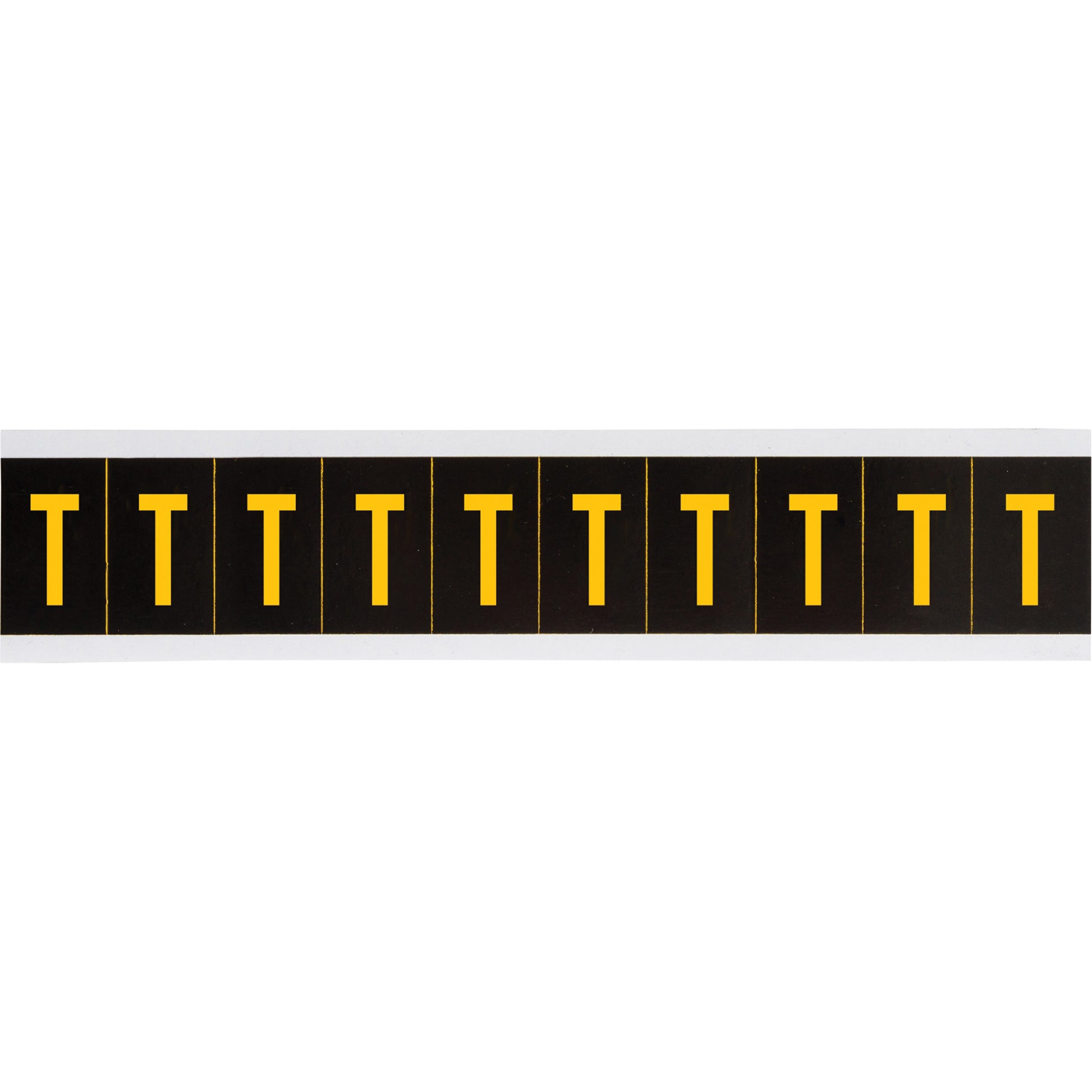 Brady Individual Number & Letter Labels, T, 2" H, Yellow on Black