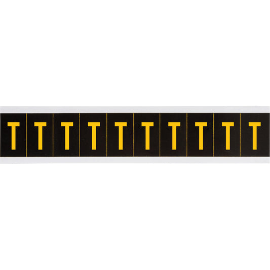 Brady Individual Number & Letter Labels, T, 2" H, Yellow on Black