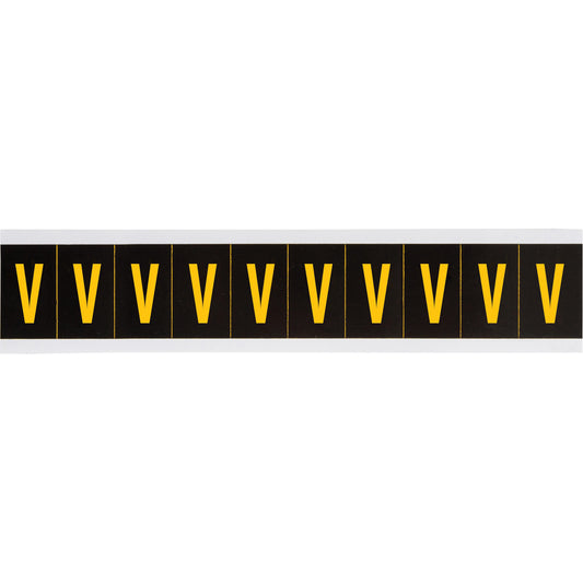 Brady Individual Number & Letter Labels, V, 2" H, Yellow on Black