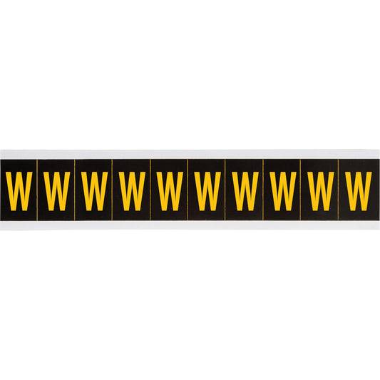 Brady Individual Number & Letter Labels, W, 1" H, Yellow on Black