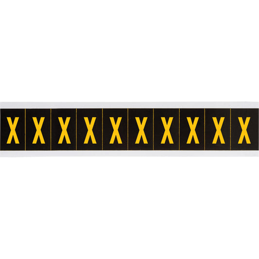 Brady Individual Number & Letter Labels, X, 2" H, Yellow on Black