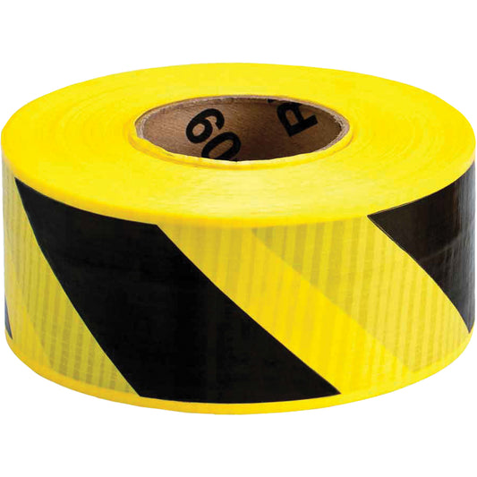 Brady Reinforced Barricade Tape, 3" W x 500' L, 4 mils, Black on Yellow