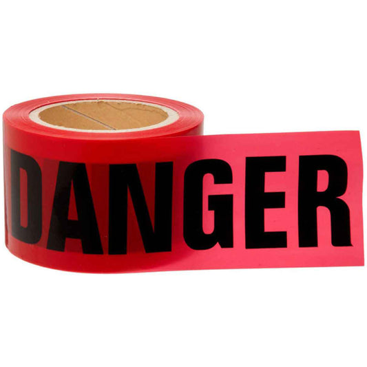 Brady Barricade Tape, Bilingual, 3" W x 200' L, 3 mils, Black on Red