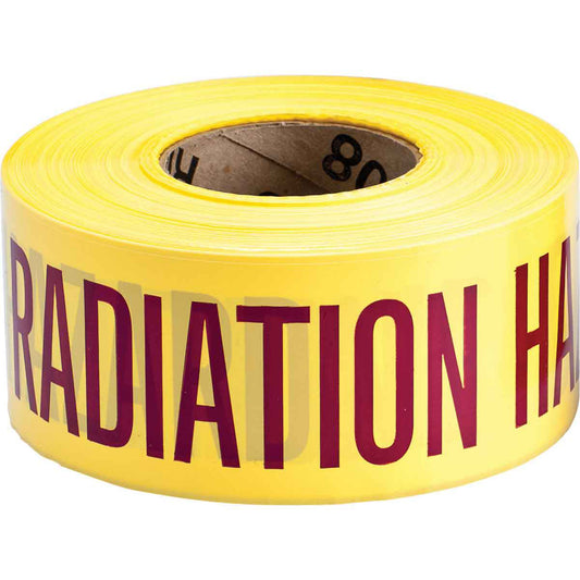 Brady Barricade Tape, English, 3" W x 200' L, 3 mils, Magenta on Yellow
