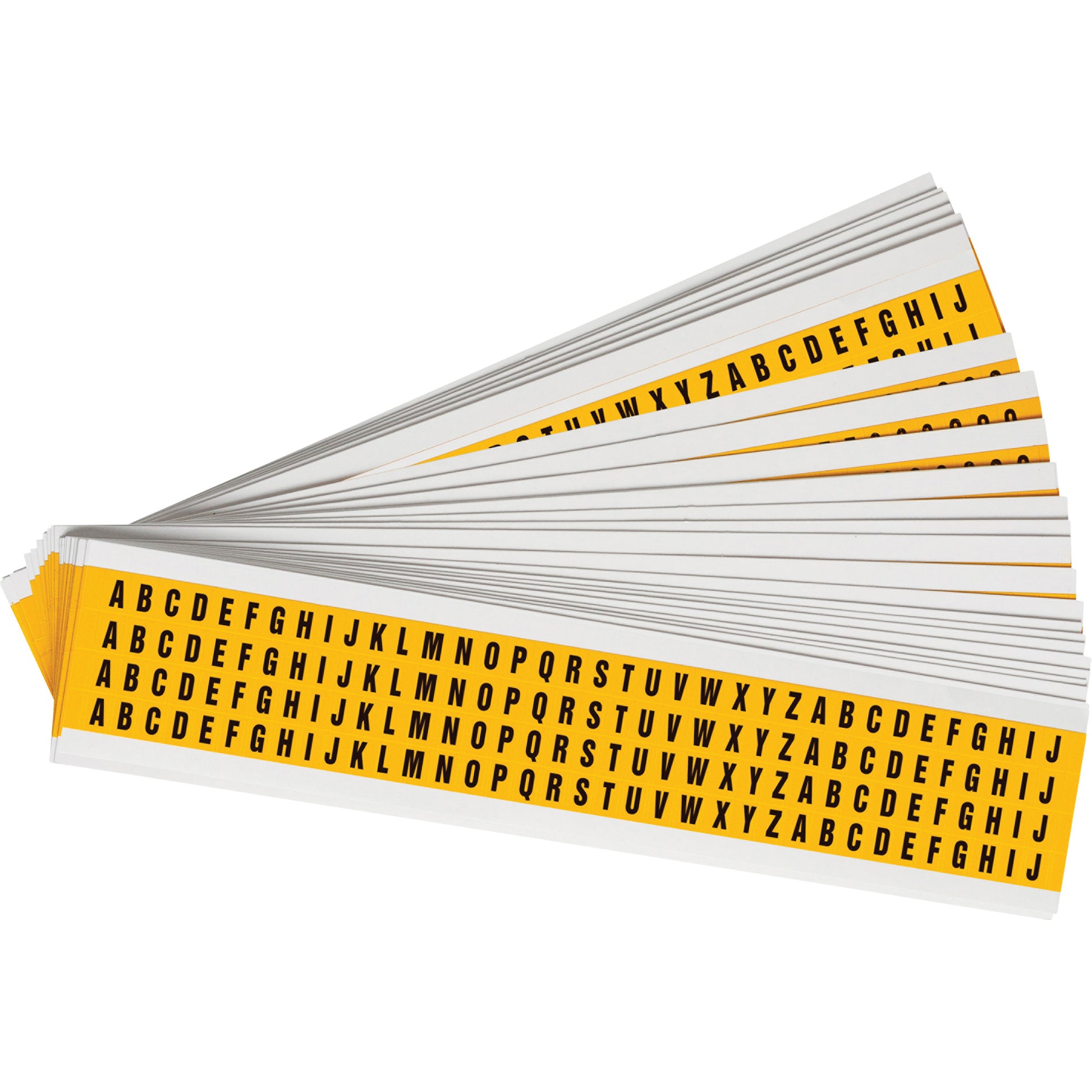 Brady Individual Number and Letter Labels Set, A/B/C/D/E/F/G/H/I/J/K/L/M/N/O/P/Q/R/S/T/U/V/W/X/Y/Z, 1/4" H, Black on Yellow
