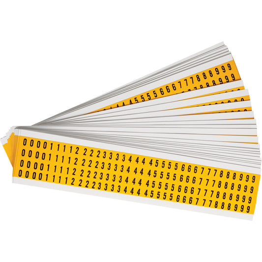 Brady Individual Number and Letter Labels Set, 0 to 9, 1/4" H, Black on Yellow