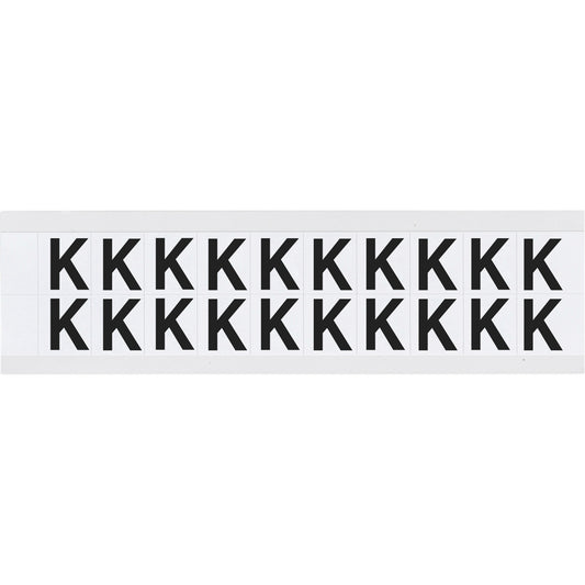 Brady Individual Number and Letter Labels, K, 5/8" H, Black on White