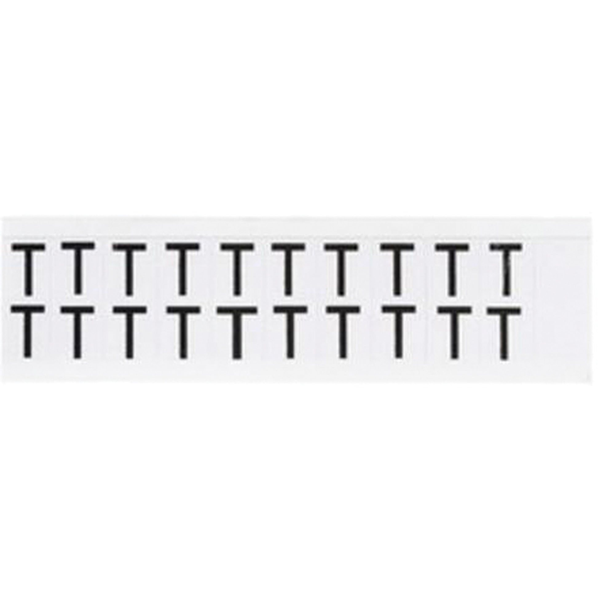 Brady Individual Number & Letter Labels, T, 5/8" H, Black on White