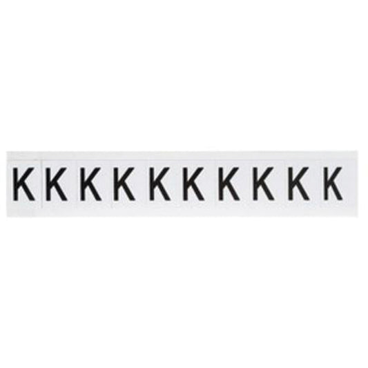 Brady Individual Number and Letter Labels, K, 1" H, Black on White
