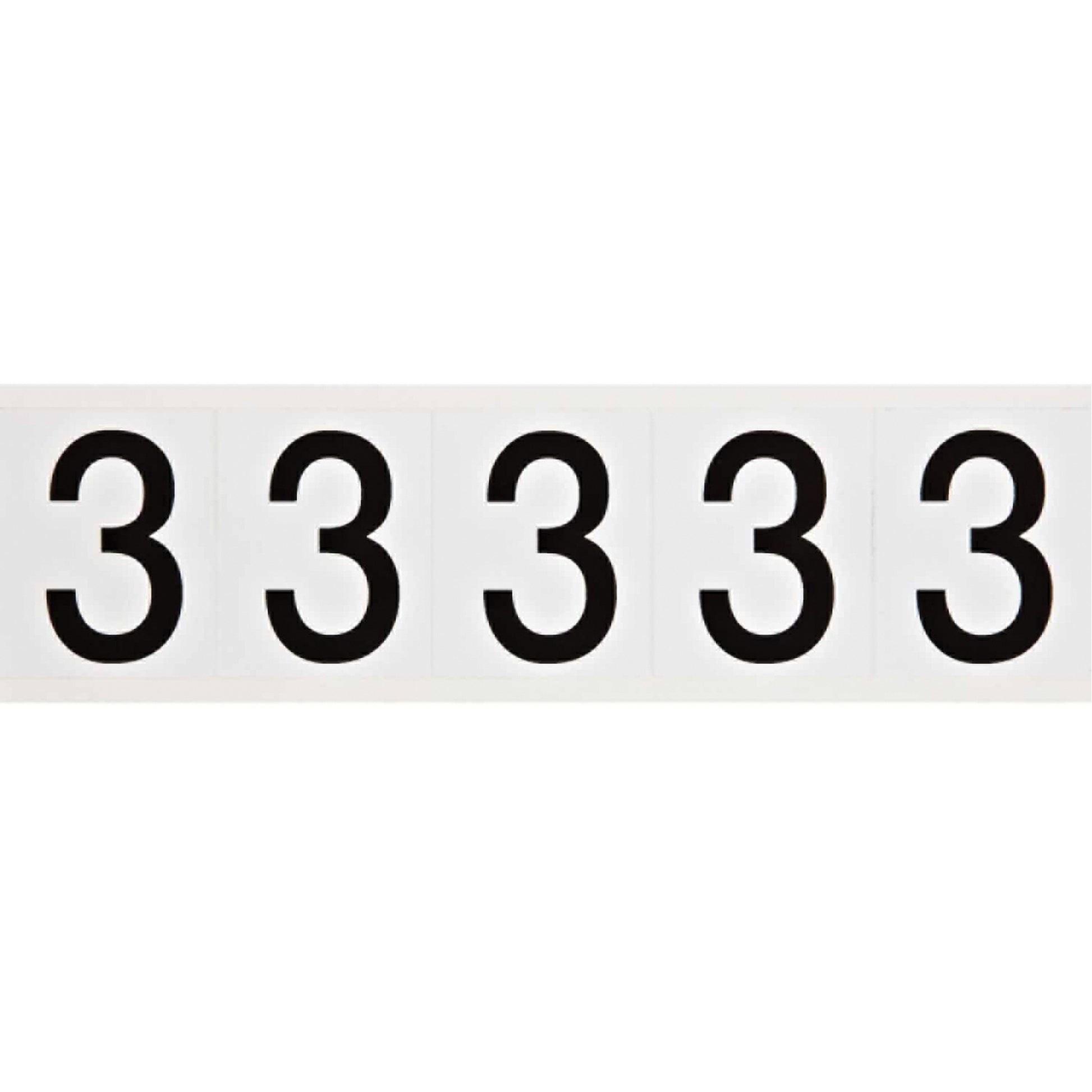 Brady Individual Number and Letter Labels, 3, 2" H, Black on White