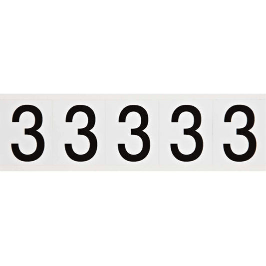 Brady Individual Number and Letter Labels, 3, 2" H, Black on White