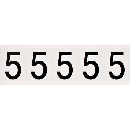 Brady Individual Number and Letter Labels, 5, 2" H, Black on White