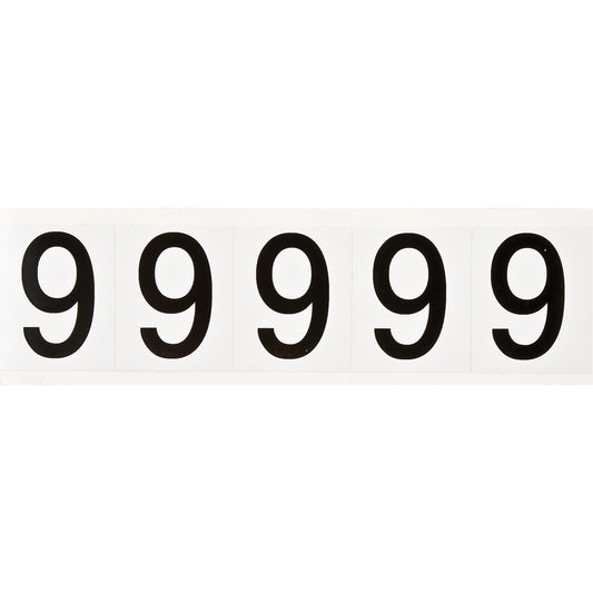 Brady Individual Number and Letter Labels, 9, 2" H, Black on White