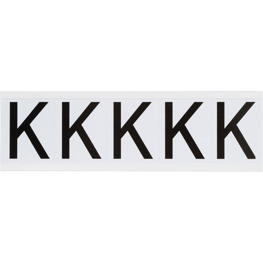 Brady Individual Number and Letter Labels, K, 2" H, Black on White