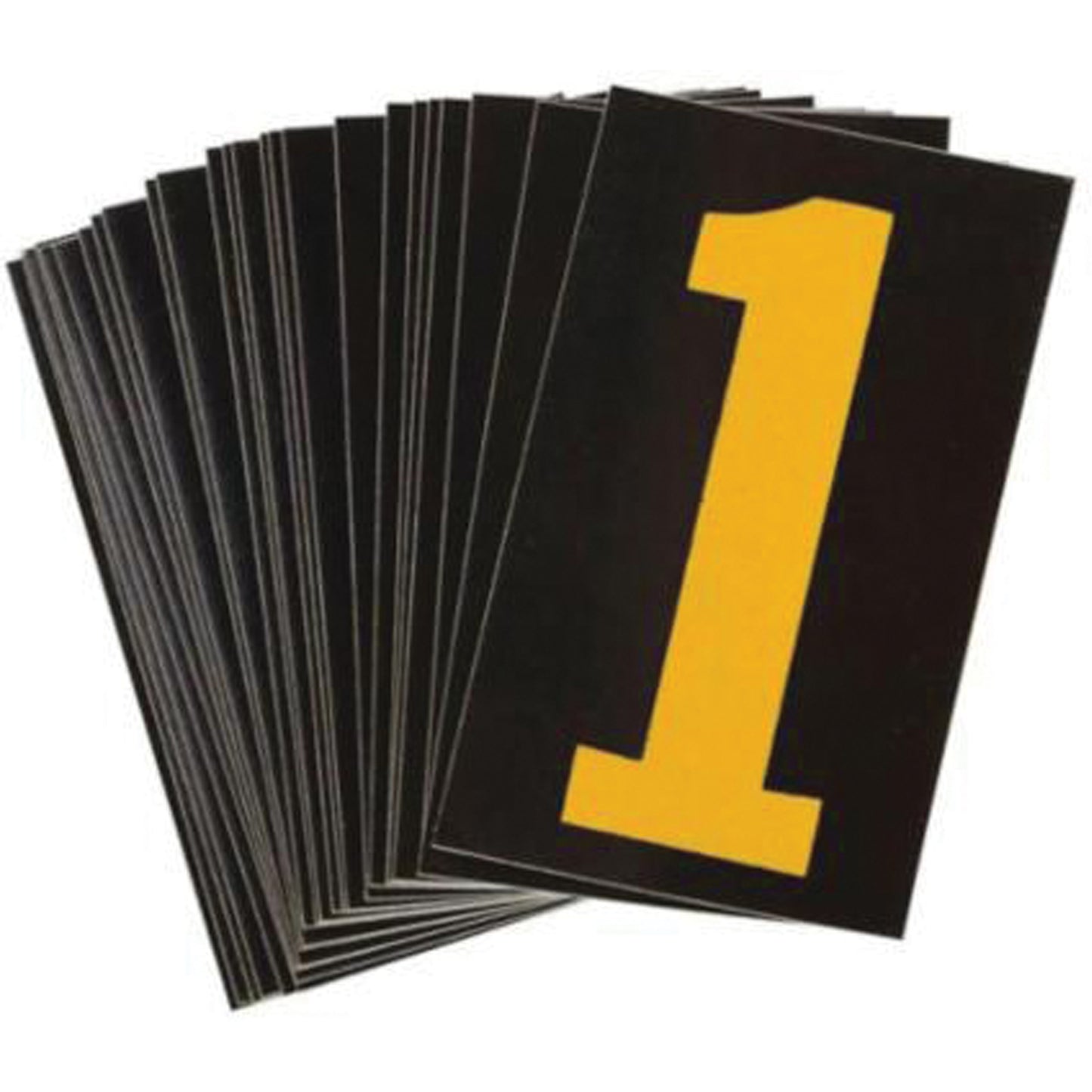 Brady Reflective Individual Number and Letter Labels, 1, 2-1/2" H, Yellow on Black