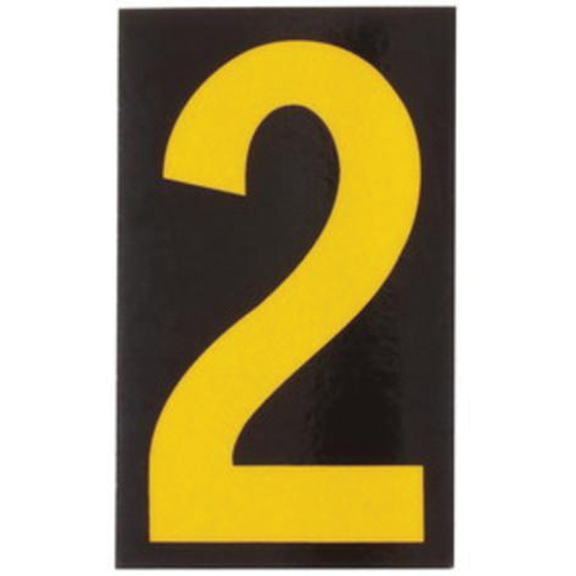 Brady Reflective Individual Number and Letter Labels, 2, 2-1/2" H, Yellow on Black