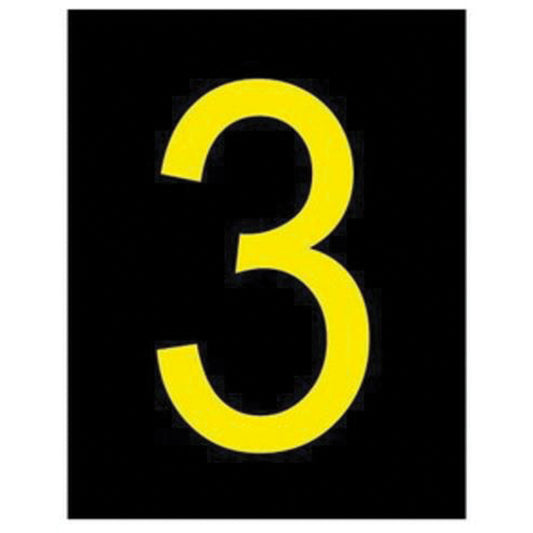 Brady Reflective Individual Number and Letter Labels, 3, 2-1/2" H, Yellow on Black