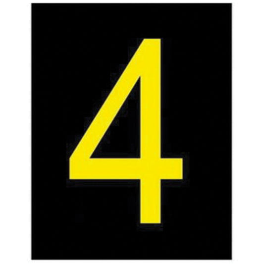 Brady Reflective Individual Number and Letter Labels, 4, 2-1/2" H, Yellow on Black