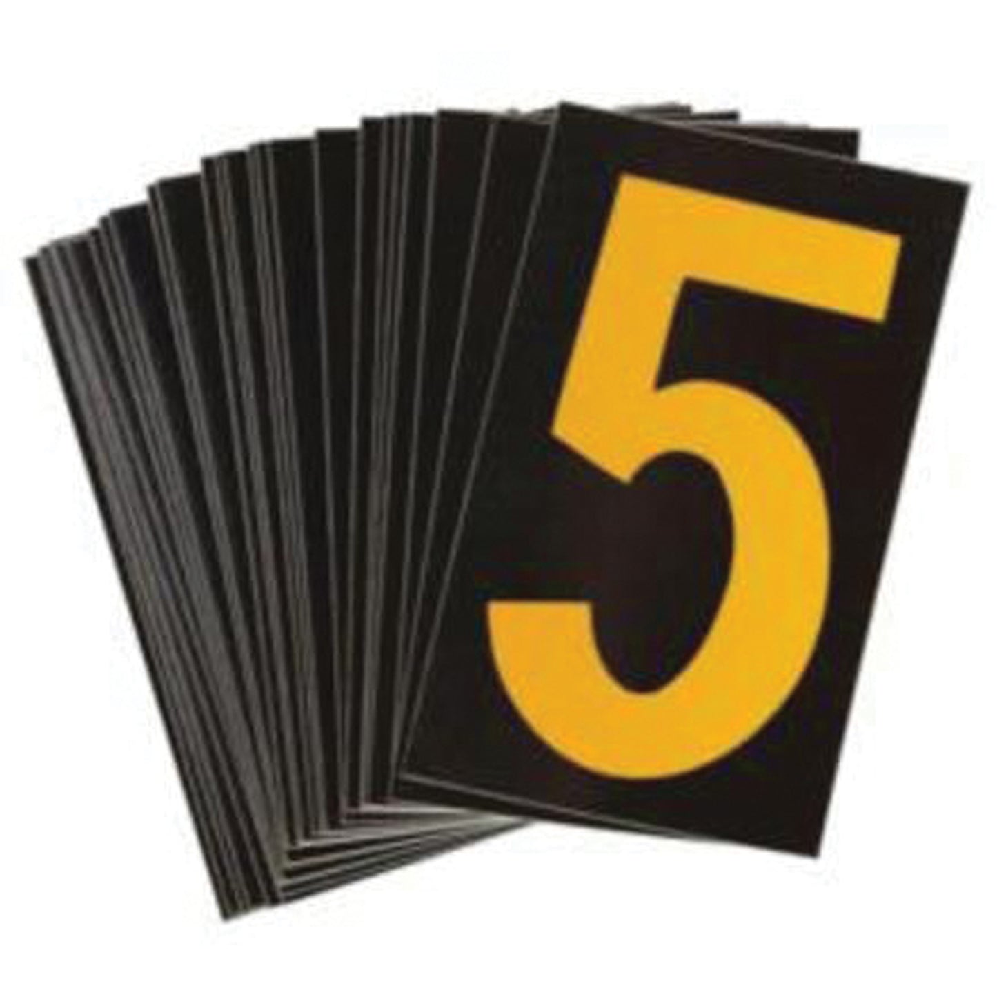 Brady Reflective Individual Number and Letter Labels, 5, 2-1/2" H, Yellow on Black