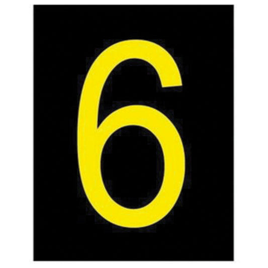 Brady Reflective Individual Number and Letter Labels, 6, 2-1/2" H, Yellow on Black