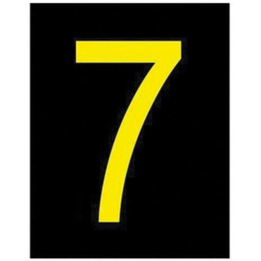 Brady Reflective Individual Number and Letter Labels, 7, 2-1/2" H, Yellow on Black