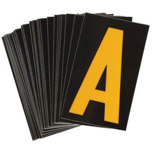 Brady Reflective Individual Number and Letter Labels, A, 2-1/2" H, Yellow on Black