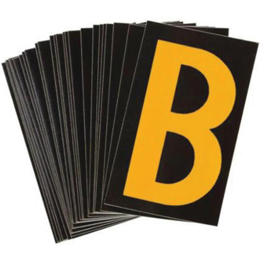 Brady Reflective Individual Number and Letter Labels, B, 2-1/2" H, Yellow on Black