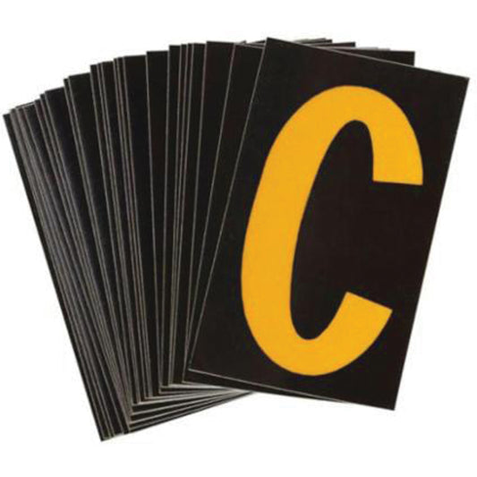 Brady Reflective Individual Number and Letter Labels, C, 2-1/2" H, Yellow on Black