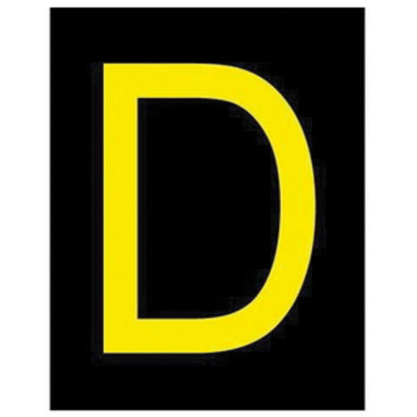 Brady Reflective Individual Number and Letter Labels, D, 2-1/2" H, Yellow on Black