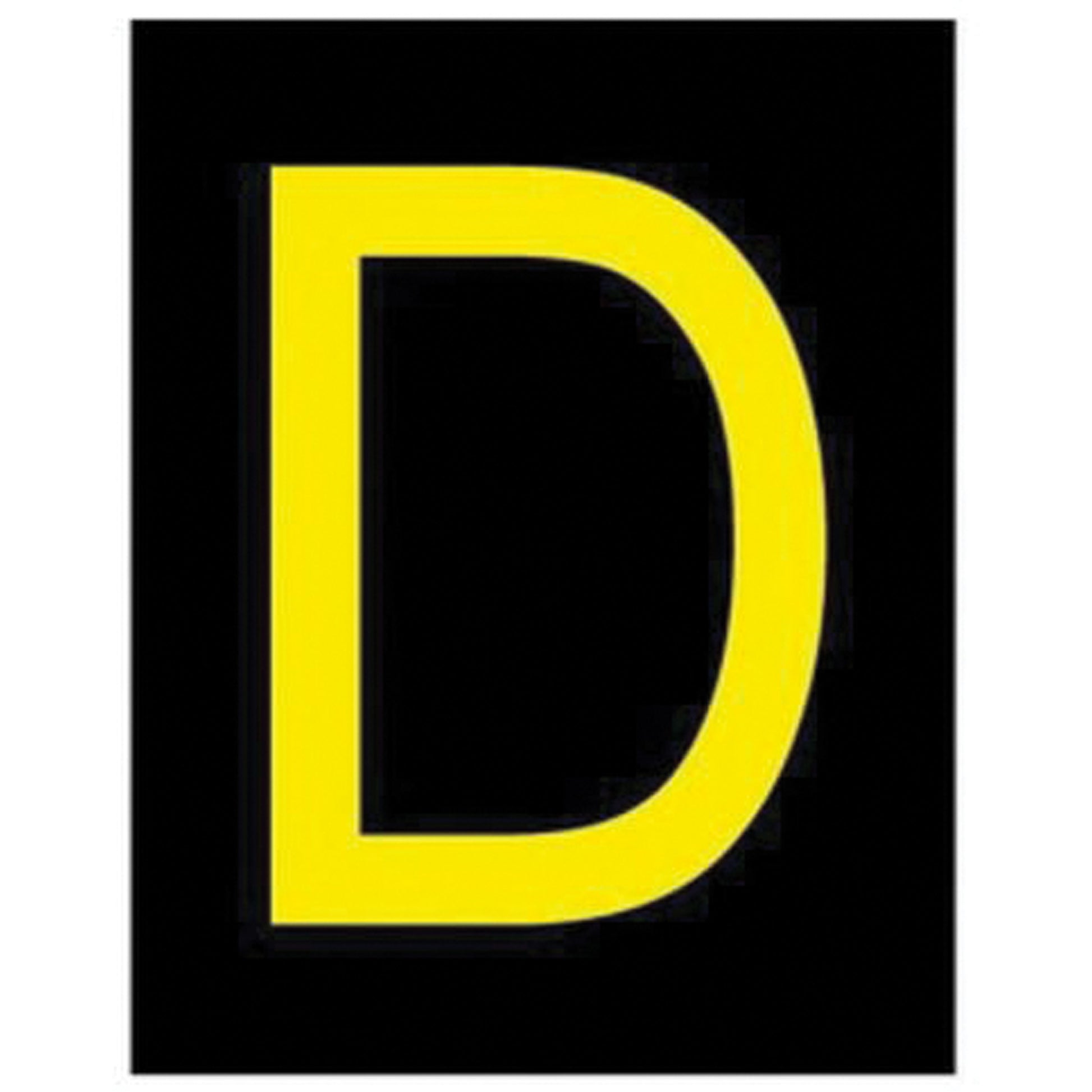 Brady Reflective Individual Number and Letter Labels, D, 2-1/2" H, Yellow on Black