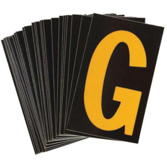 Brady Reflective Individual Number and Letter Labels, G, 2-1/2" H, Yellow on Black