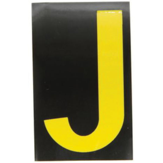 Brady Reflective Individual Number and Letter Labels, J, 2-1/2" H, Yellow on Black