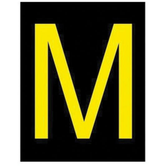 Brady Reflective Individual Number & Letter Labels, M, 2-1/2" H, Yellow on Black