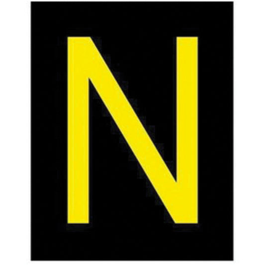 Brady Reflective Individual Number & Letter Labels, N, 2-1/2" H, Yellow on Black