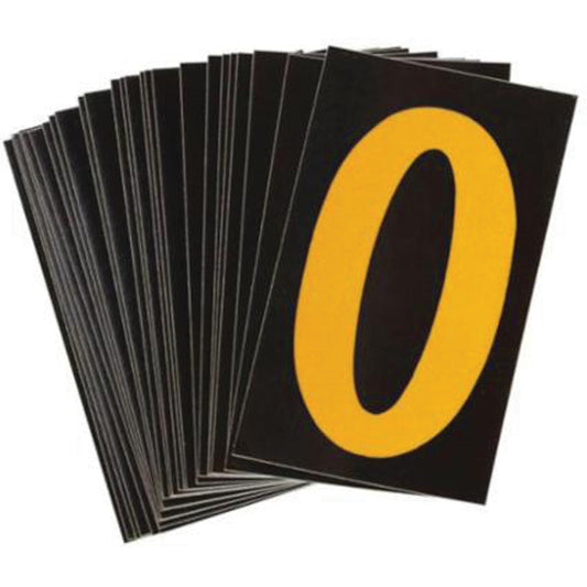 Brady Reflective Individual Number & Letter Labels, O, 2-1/2" H, Yellow on Black