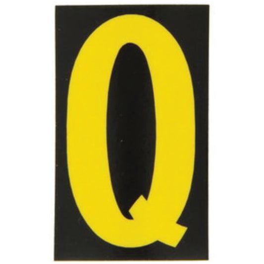 Brady Reflective Individual Number & Letter Labels, Q, 2-1/2" H, Yellow on Black