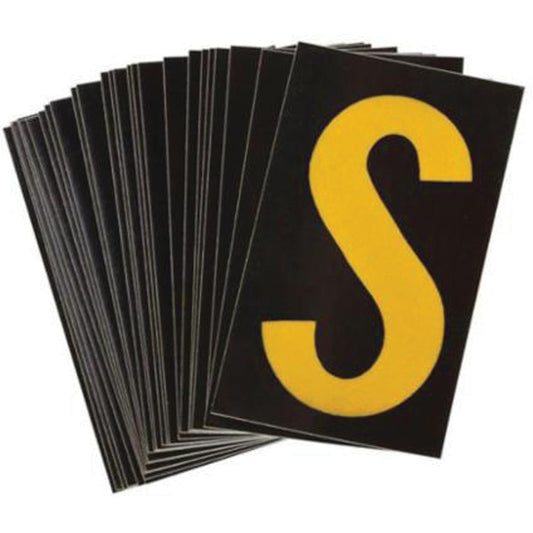 Brady Reflective Individual Number & Letter Labels, S, 2-1/2" H, Yellow on Black