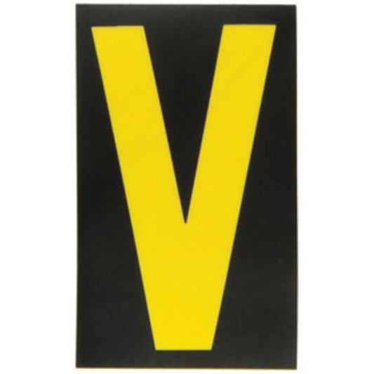 Brady Reflective Individual Number & Letter Labels, V, 2-1/2" H, Yellow on Black