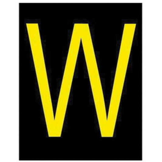 Brady Reflective Individual Number & Letter Labels, W, 2-1/2" H, Yellow on Black