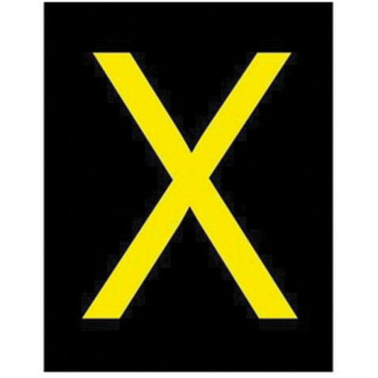 Brady Reflective Individual Number & Letter Labels, X, 2-1/2" H, Yellow on Black