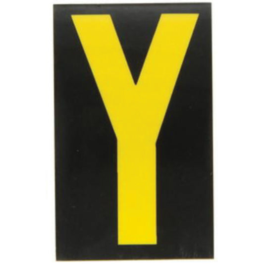 Brady Reflective Individual Number & Letter Labels, Y, 2-1/2" H, Yellow on Black