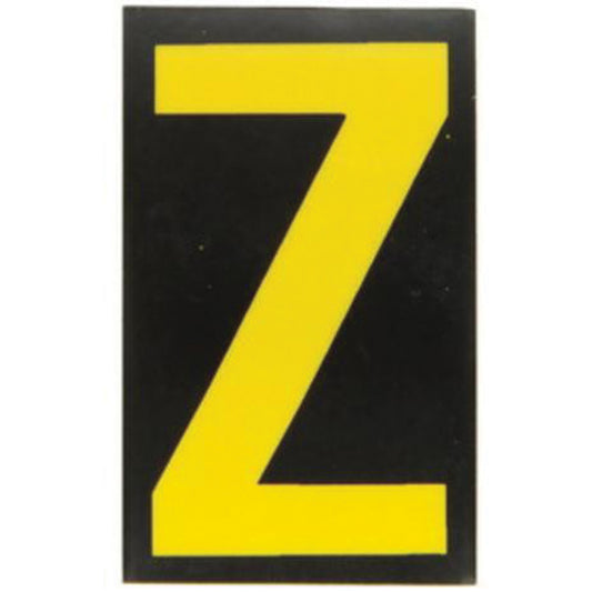 Brady Reflective Individual Number & Letter Labels, Z, 2-1/2" H, Yellow on Black