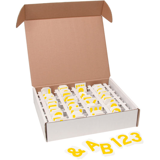 Brady Quick-Align® Individual Gothic Labels Kit, Assorted Numbers/Letters/Punctuation, 2" H, Yellow