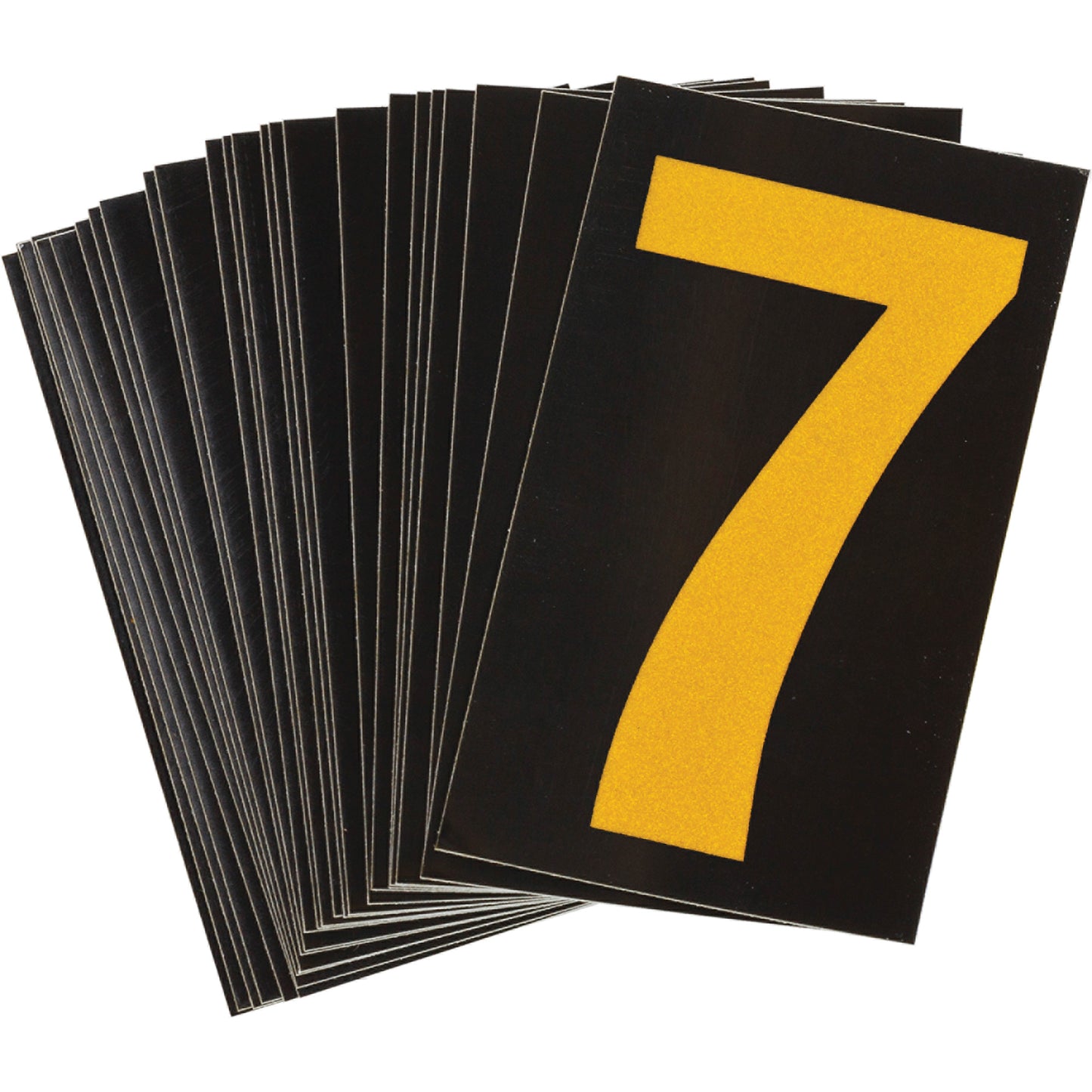 Brady Reflective Individual Number and Letter Labels, 7, 1-1/2" H, Yellow on Black