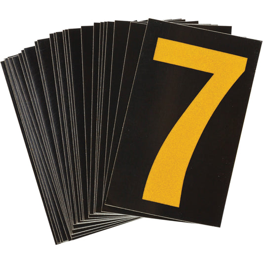 Brady Reflective Individual Number and Letter Labels, 7, 1-1/2" H, Yellow on Black