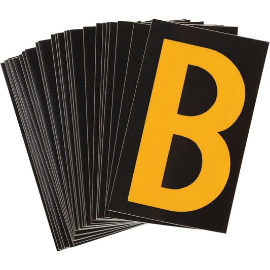 Brady Reflective Individual Number and Letter Labels, B, 1-1/2" H, Yellow on Black