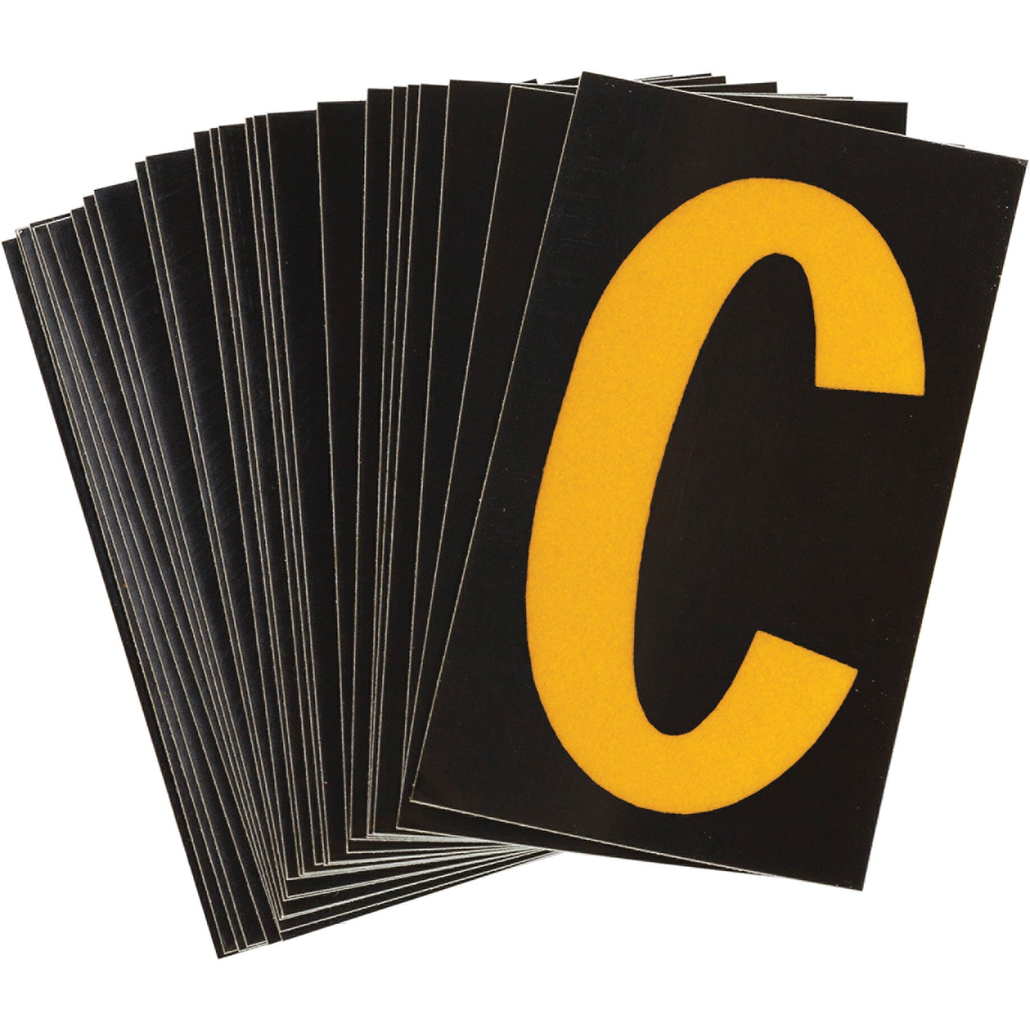 Brady Reflective Individual Number and Letter Labels, C, 1-1/2" H, Yellow on Black
