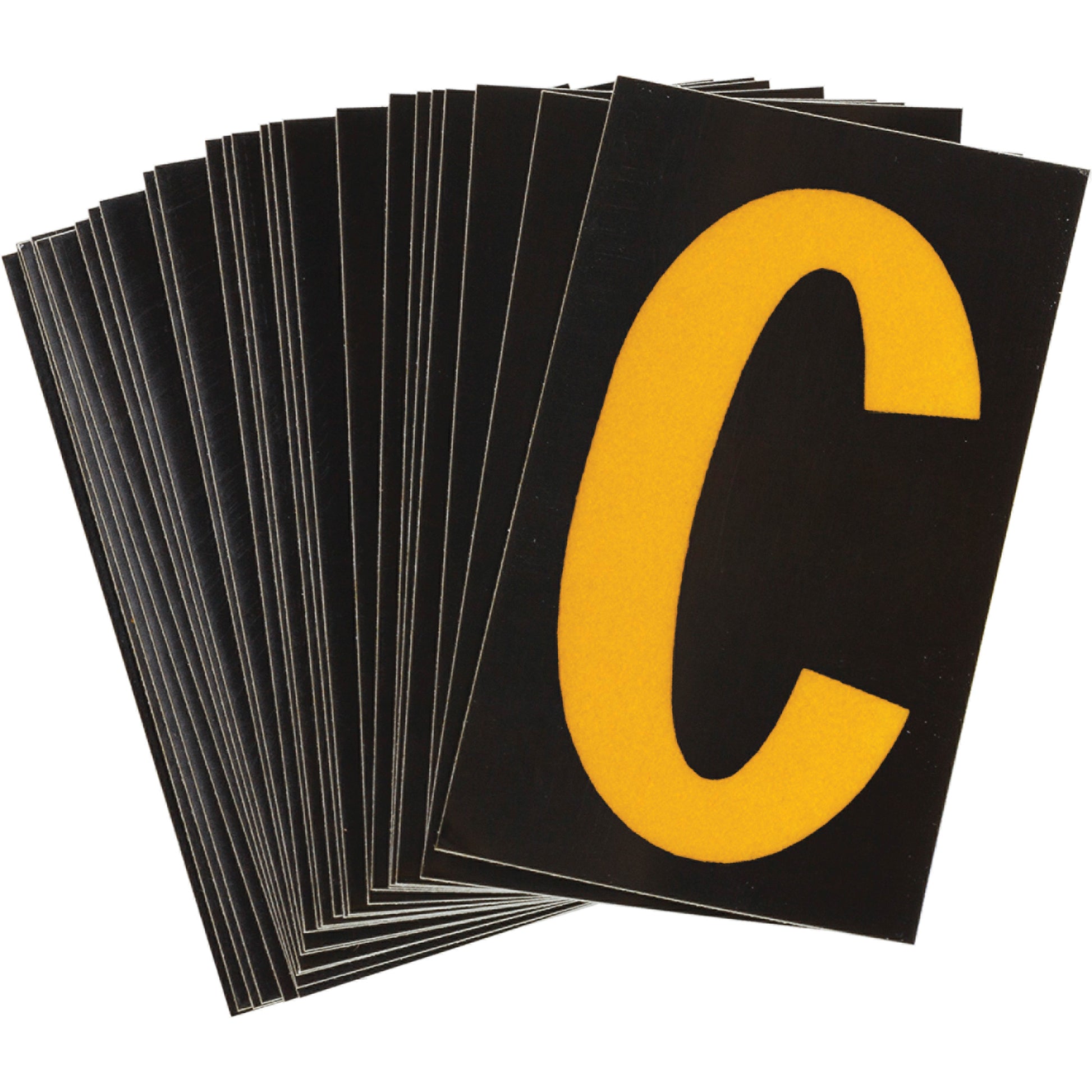Brady Reflective Individual Number and Letter Labels, C, 1-1/2" H, Yellow on Black