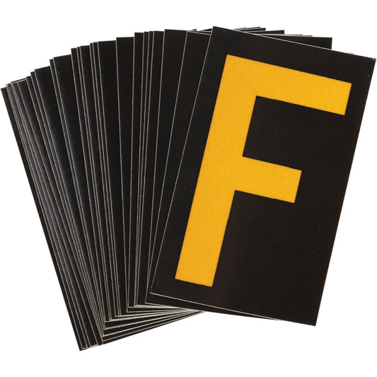 Brady Reflective Individual Number and Letter Labels, F, 1-1/2" H, Yellow on Black
