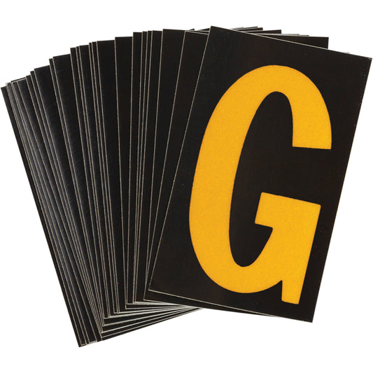 Brady Reflective Individual Number and Letter Labels, G, 1-1/2" H, Yellow on Black